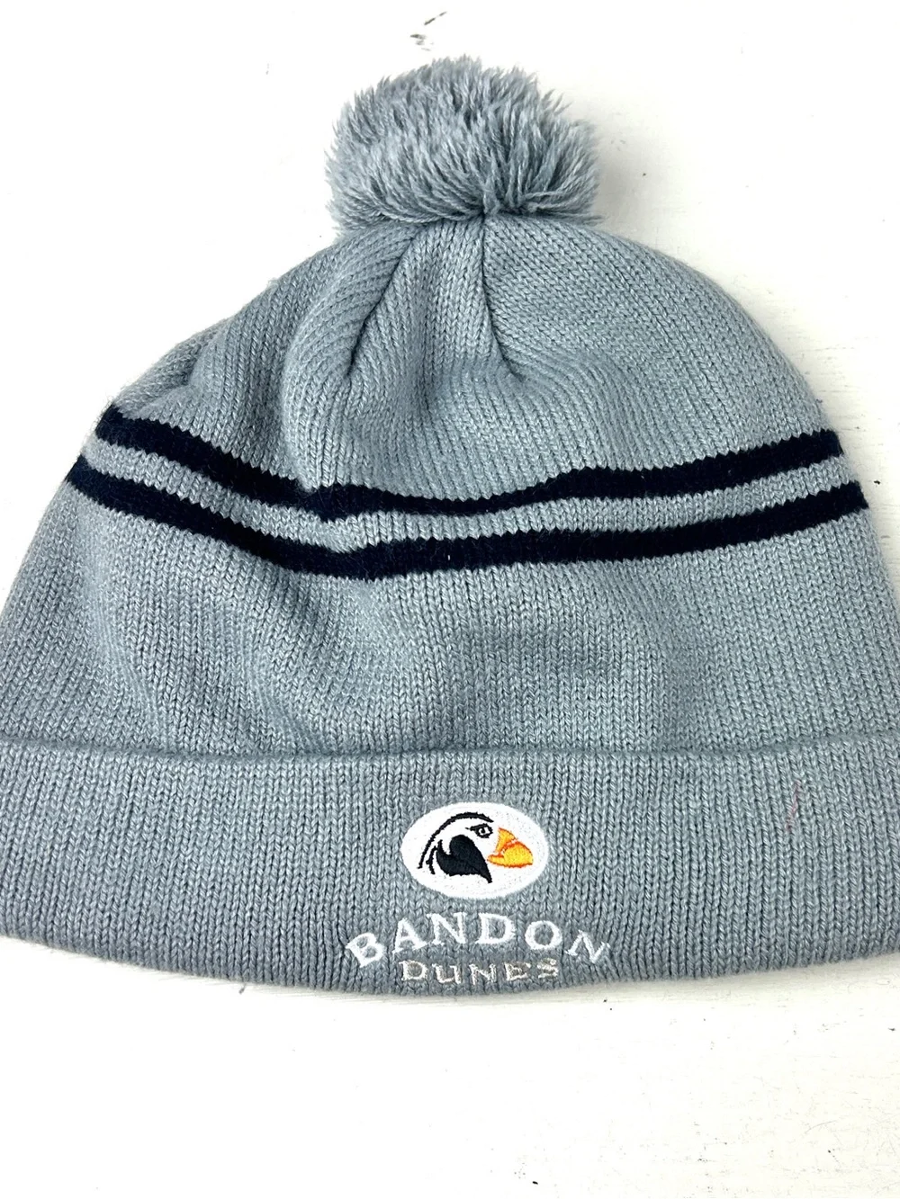 Bandon Dunes Golf Course Mens Beanie Hat Fleece Gray And Blue Winter Golf